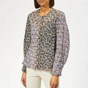 Isabel Marant Etoile Blouse Loris Patchwork Printed Cotton Size 44 Long Sleeve